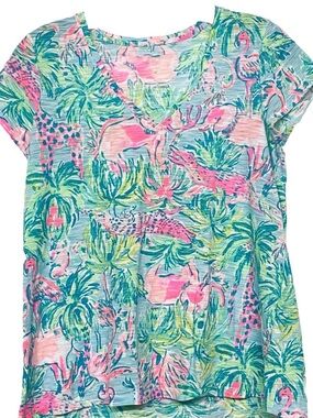 Lilly Pulitzer Etta Multicolor Tropical Print Tee - Pink, Teal & Lime